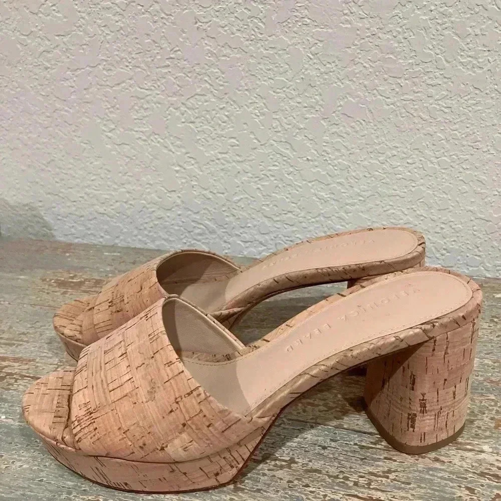 Veronica Beard Dali Block Heel Cork Leather Sandal Tan